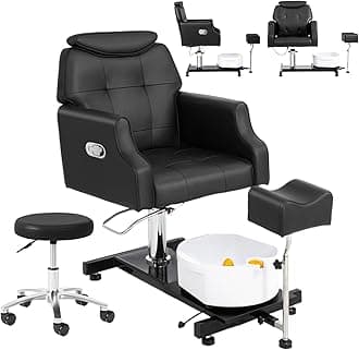 OmySalon Pedicure Chair w/Stool & Bubble Massage Foot Bath, 360° Rotation Hydraulic Adjustable Seat, Pedi Station for Foot Nail Tech Beauty Spa Salon Home Use (Black)