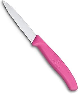 Swiss Classic Kitchen Knife/PARING Knife/Vegetable Knife, 8 cm, Wavy Edge - Pink Colour.