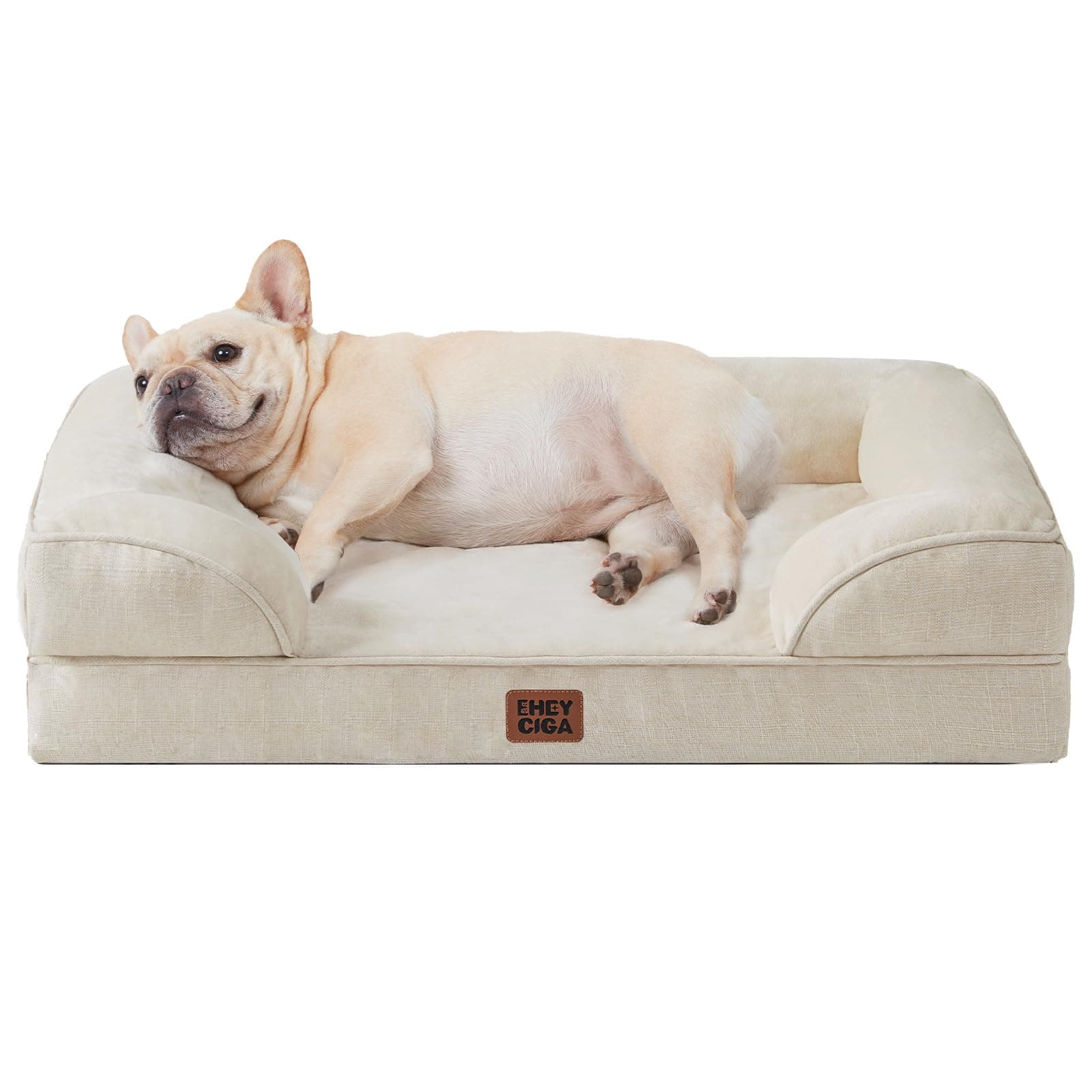 Orthopedic Dog Bed for Medium Dogs, Waterproof Memory Foam Medium Dog Beds with Sides, Non-Slip Bottom and Egg-Crate Foam Pet Couch Bed with Washable Removable Cover, Beige