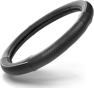 HD Driven SWC Premium Black Leather Steering Wheel Cover with Massage Grip – 18” Diameter for Semi-Trucks, Ribbed Rubber Core & High-Performance Leather, Vehicle Accessories