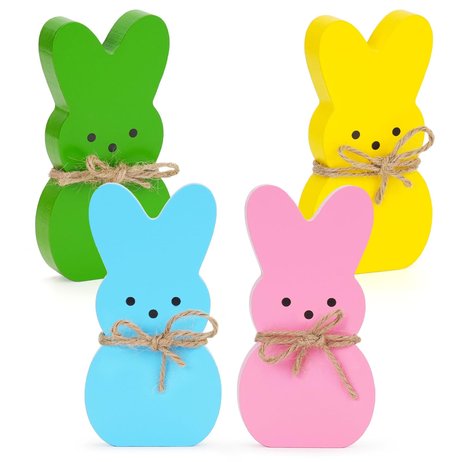 4 Easter Bunny Peeps Table Decorations Centerpieces Wooden Spring Shaped Peep Bunnies Rabbit Tiered Tray & Table Top Sign Décor