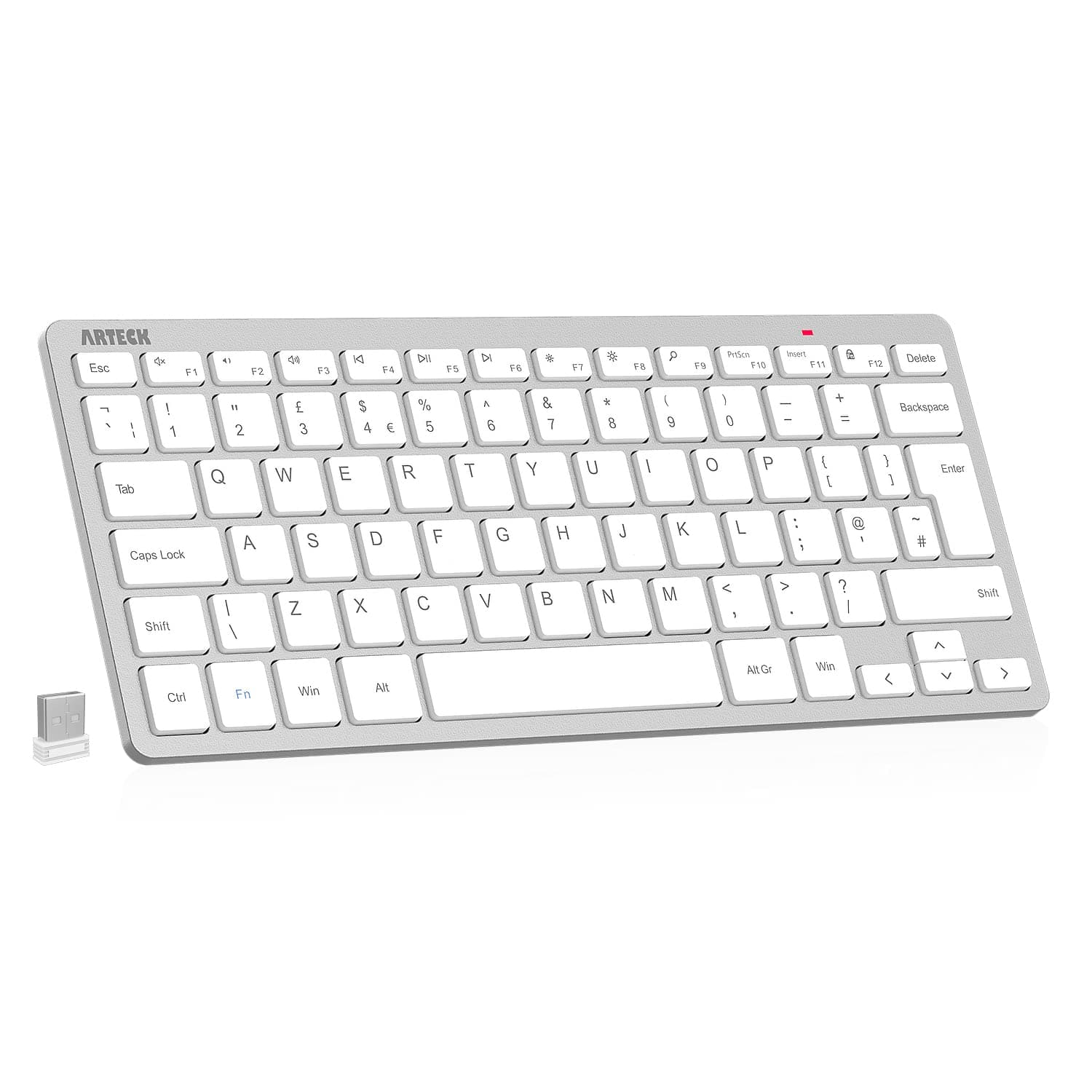 Arteck 2.4G Wireless Keyboard Ultra Slim and Compact Keyboard with Media Hotkeys for Computer Desktop PC Laptop Surface Smart TV and Windows 11/10/8/7, Silver