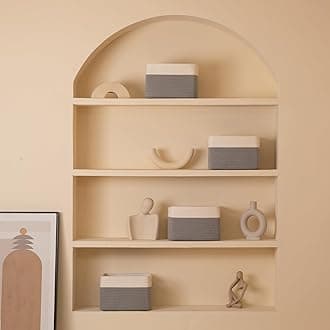 SIXDOVE 4 Pack Shelf Baskets for Organizing Home - Perfect for Toys, Books, and Clothes, Versatile Woven Storage Baskets with Handles, Durable Cube Storage Bins, 13''L x9''W x7.8''H, Grey and White