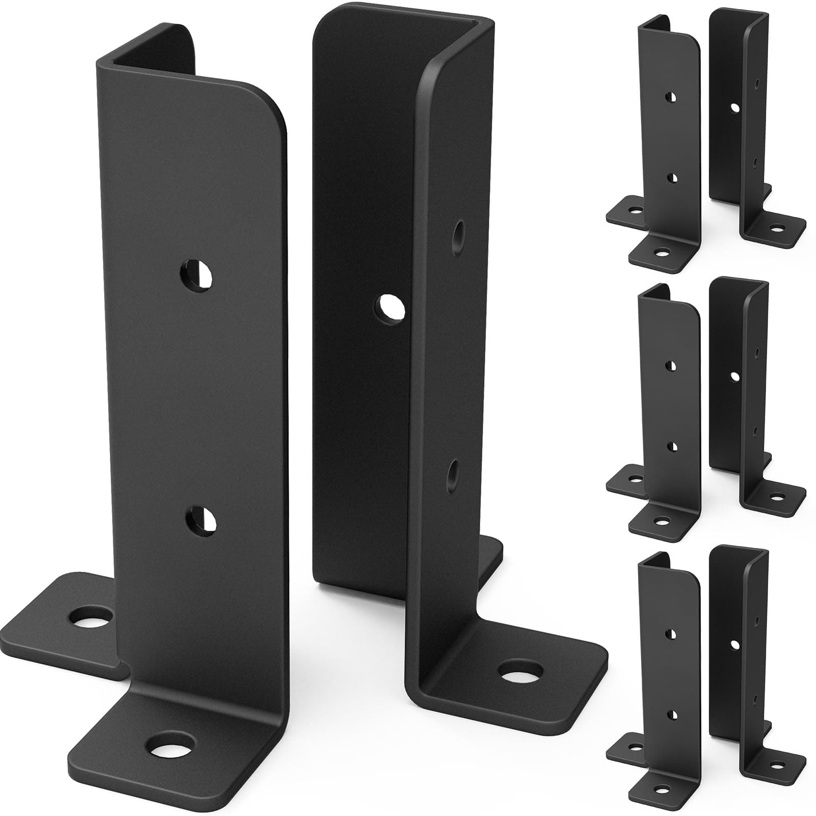 8 pcs Adjustable Deck Post Anchor Base Brackets Fit 1.5x1.5,2x2,2x4,4x4 Post,Wood Fence Pergola Post Base Brackets Kit,Heavy Duty Half Column Black Post Brackets Support Base Brackets for Deck Railing
