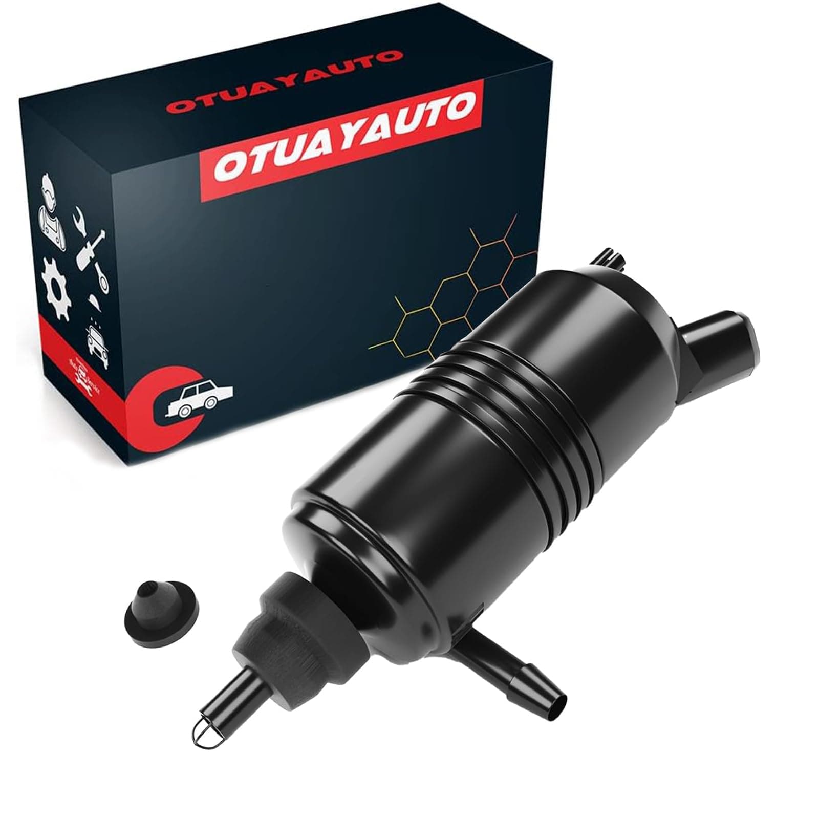 Windshield Washer Pump (Rear) Replacement for Buick, Cadillac, Chevrolet, Oldsmobile, Pontiac, GMC - OTUAYAUTO Factory OE Style with Grommet 89001126, 22127573, 22087136,22144915