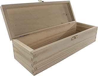 WooDeeDooWooDeeDoo Oblong Wooden Box Lid & Clasp | 29.5 x 10 x 8 cm | Unpainted & Untreated Plain Decorative Pine for Craft Decoupage | Trinket Memory Keepsake Storage Box