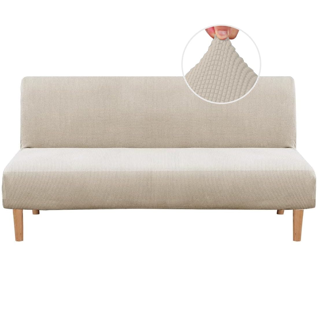 H.VERSAILTEX Armless Futon Cover Stretch Sofa Bed Slipcover Protector Elastic Feature Rich Textured High Spandex Small Checks Jacquard Fabric Futon Cover, Machine Washable, Island Fossi