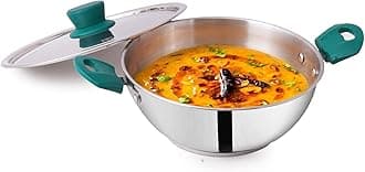 The Indus Valley Stainless Steel Kadai/Kadhai with Steel Lid | 20.7cm/ 8.1 inch, 1.6Ltr, 0.84kg | Induction Friendly | 3-Layer Thick Bottom, 100% Toxin-Free, No Chemical Coating