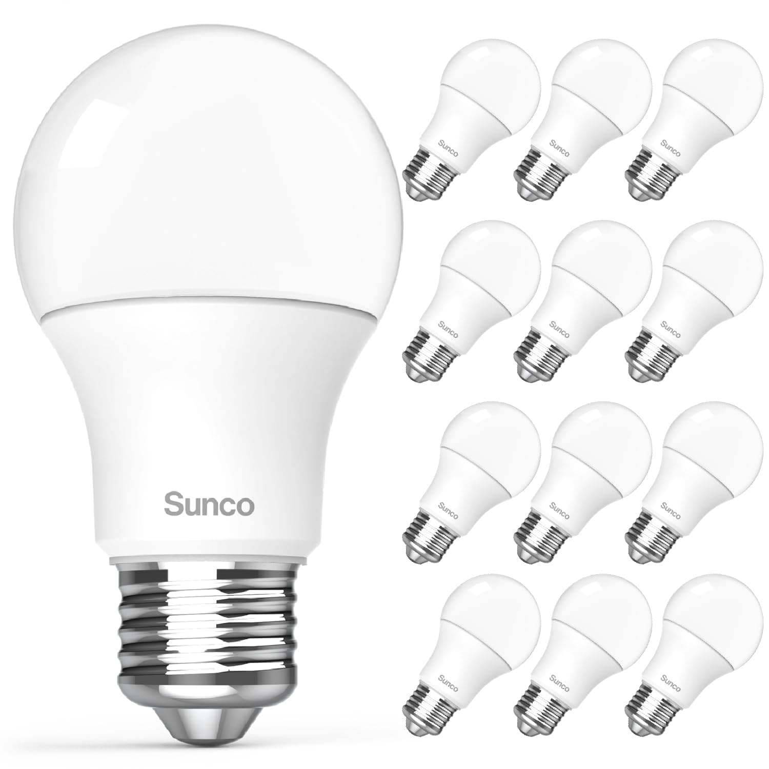 Sunco 12 Pack A19 LED Light Bulbs, [Focos para Casa], E26 Base Lamp Bulb for Bedroom Bathroom, 850 LM, 8W (60W Equivalent), 4000K Cool White, Non-Dimmable, 25000 Lifetime Hours UL
