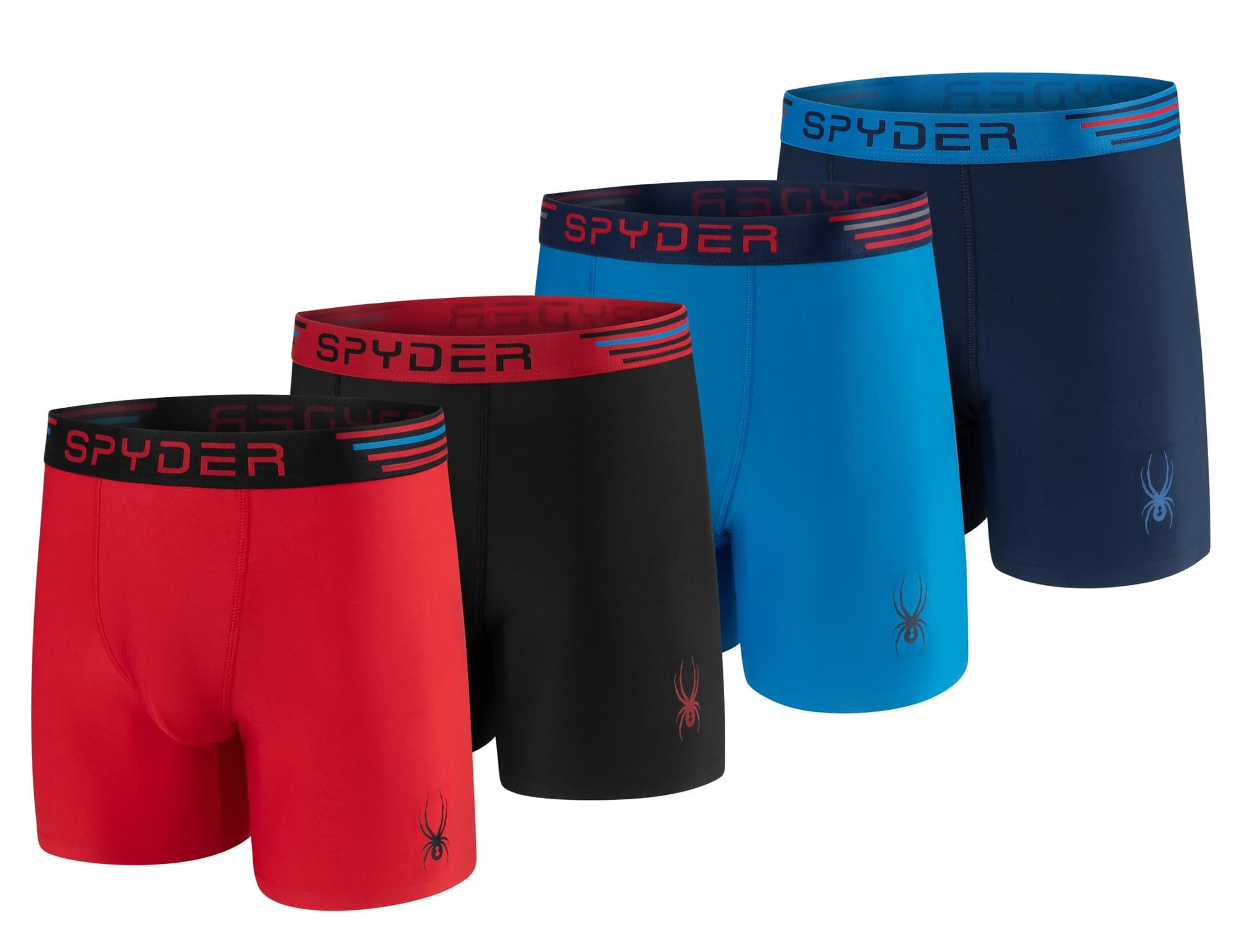 Spyder Mens Boxer Briefs 4 Pack Poly Spandex Performance Boxer Briefs Underwear/Bonded Hem Boxer Briefs