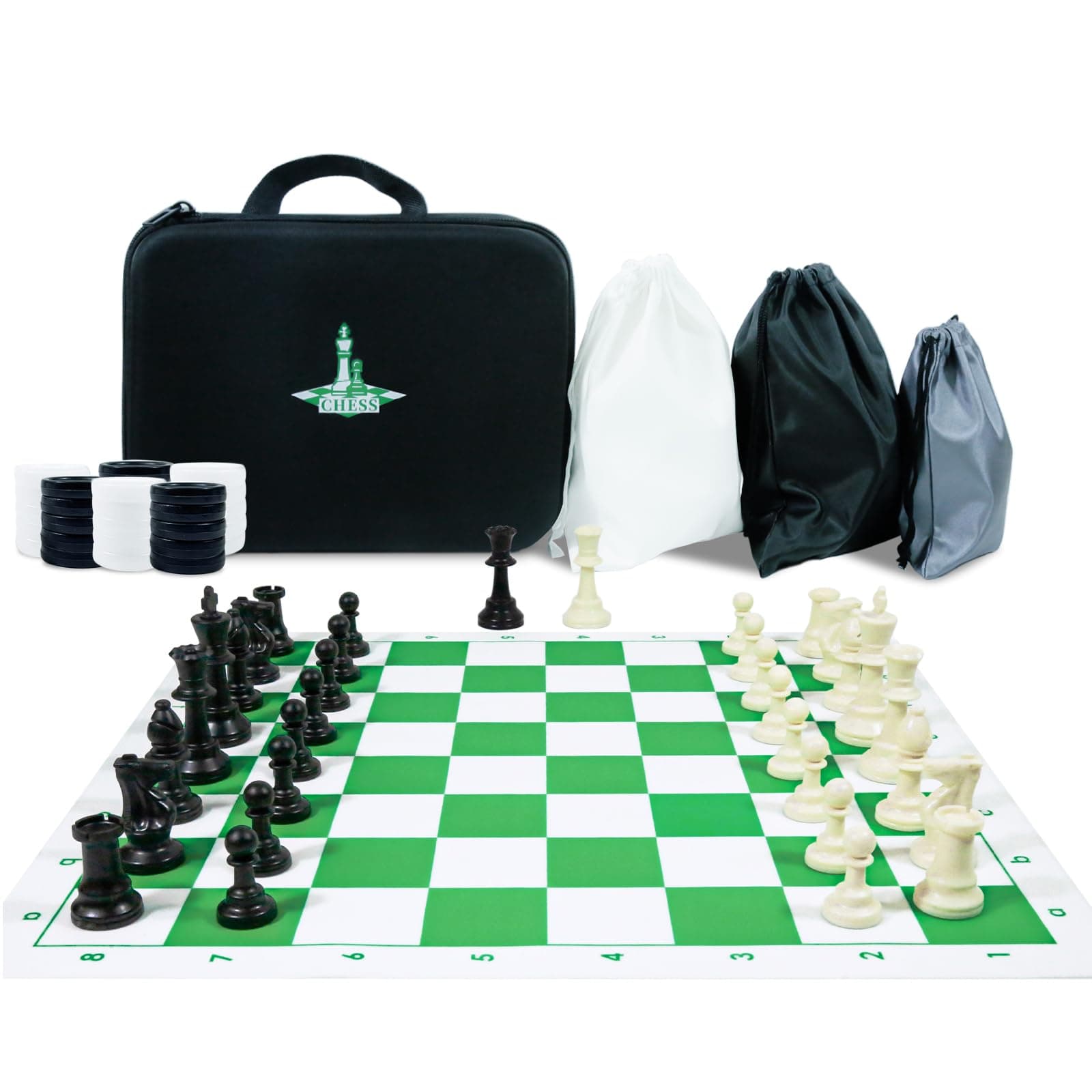 Travel Chess Set 20'' Silicone Chess Board-3.75'' King Height Plastic Piece, Extra Queens & Storage Bag, 2 in 1 Portable Chess & Checker Board Games for Teens and Adults