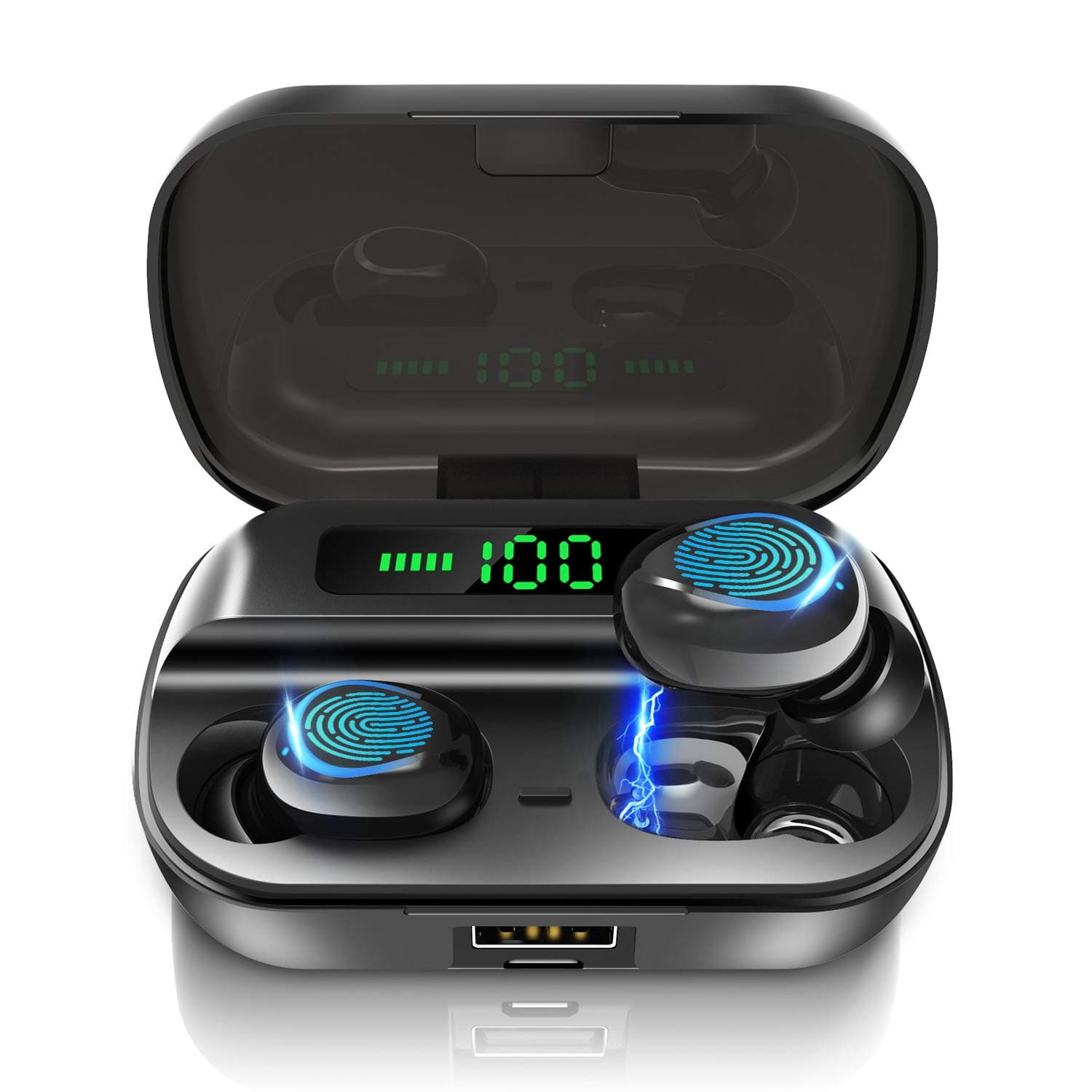 AceScreen Wireless Headphone, Headphones Bluetooth 5.0, Stereo TWS Wireless Earbuds Noise Cancelling Headphones in Ear with Mic LED Display Charging Case, IPX5 Waterproof, 200H Playtime