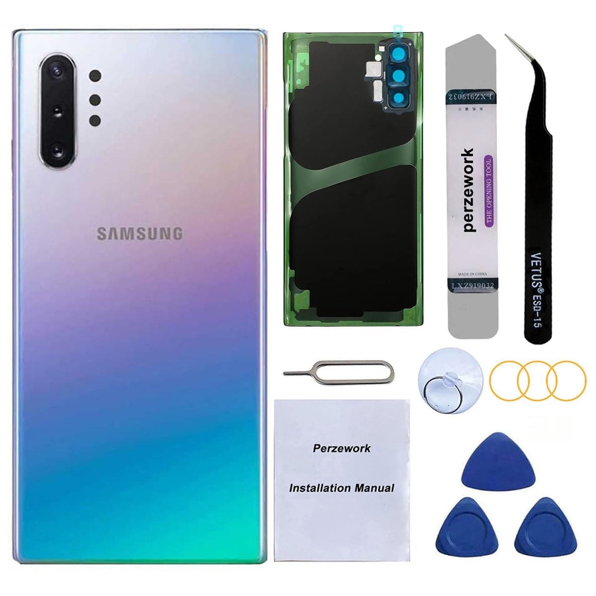 Rear Back Glass Replacement for Samsung Galaxy Note 10 6.3 inches with Reparing Toolkit and Pre-Installed Adhesive (Aura Glow)