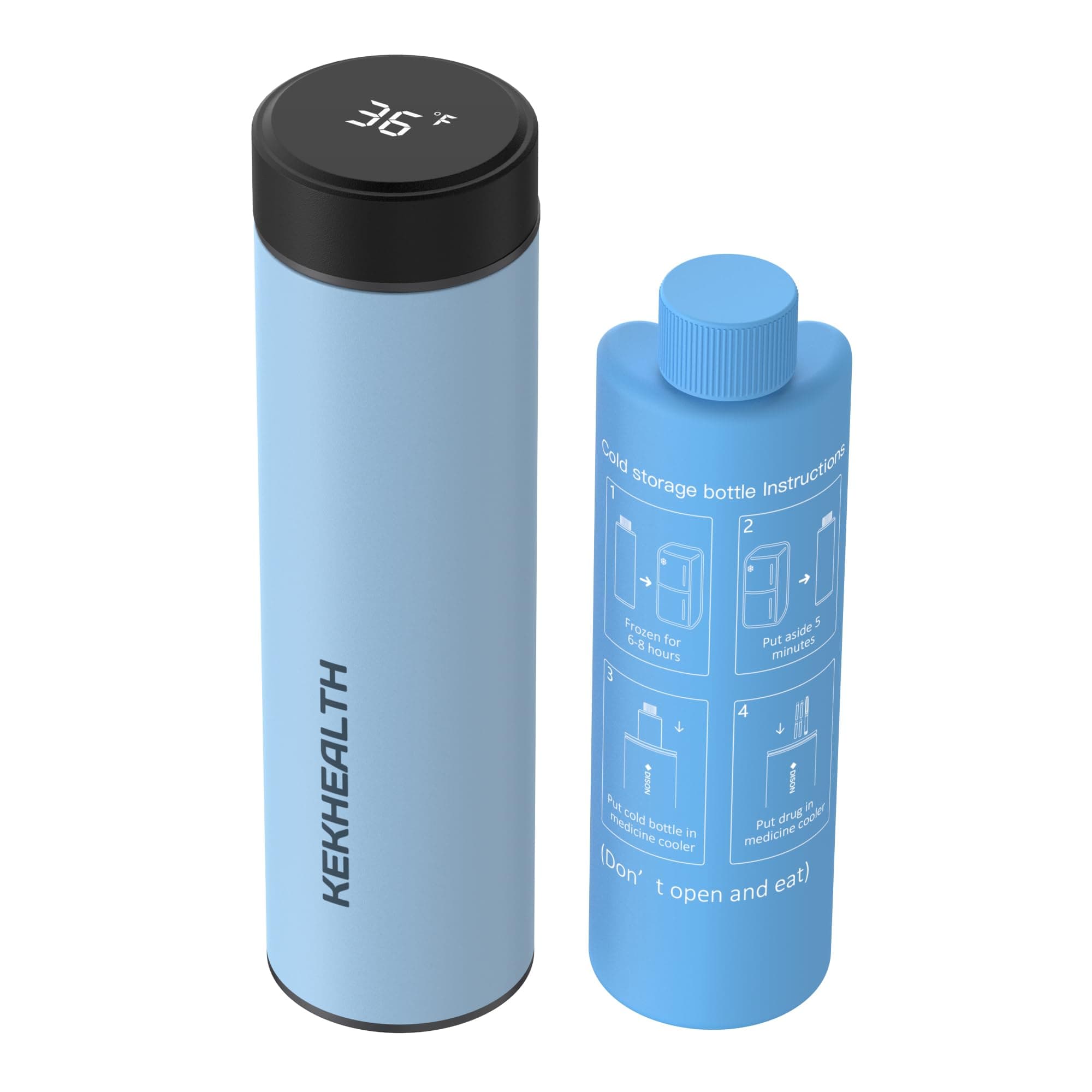 KEKHEALTH Compact 60H Insulin Cooler Travel Case Temp Display Medication Cooler for Travel Insulated Medicine Cooler Bag TSA Approved Ice Packs Diabetic Cooler with QR Medical Travel Tag(Serentity)