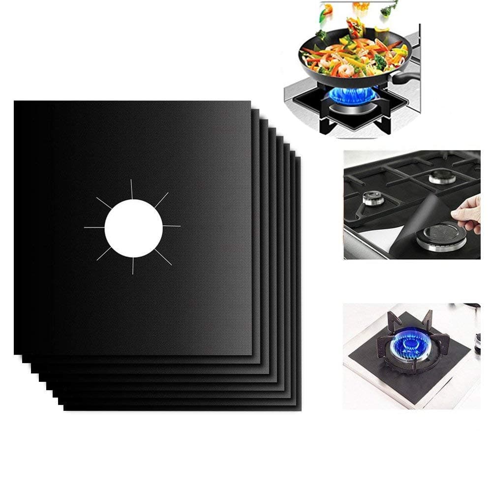 LEADSTAR Gas Range Covers, 8 PCS Gas Range Protectors, Gas Hob Protectors, Stove Burner Liners Clean Mat, 0.2mm Double Thickness Reusable, Non-Stick, Cooker Protector, Dishwasher Safe, Easy to Clean