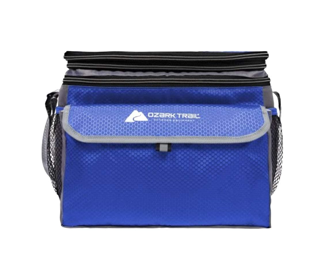 Ozark Trail Lunch Cooler, expandable top soft-sided Cooler, Removable plastic hardliner, dry storage, Adjustable shoulder strap, Polyethylene - Blue