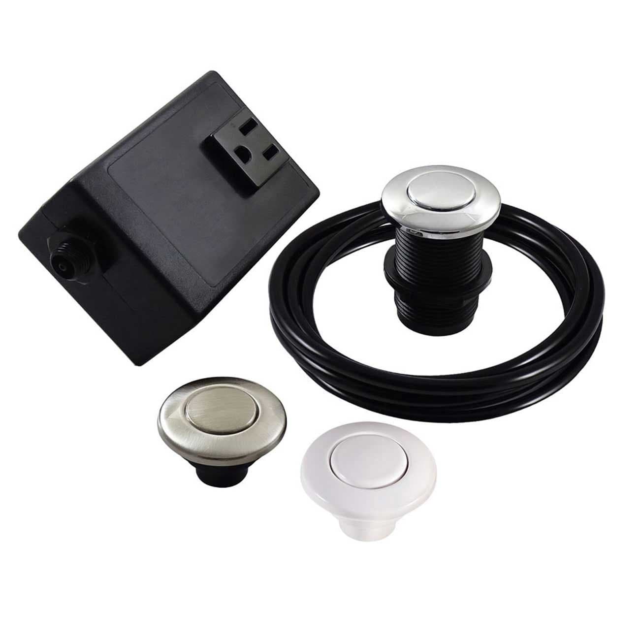 Northstar Décor AS010 Garbage Disposal Single Outlet Air Switch with Stainless Steel, Polished Chrome, and White Buttons