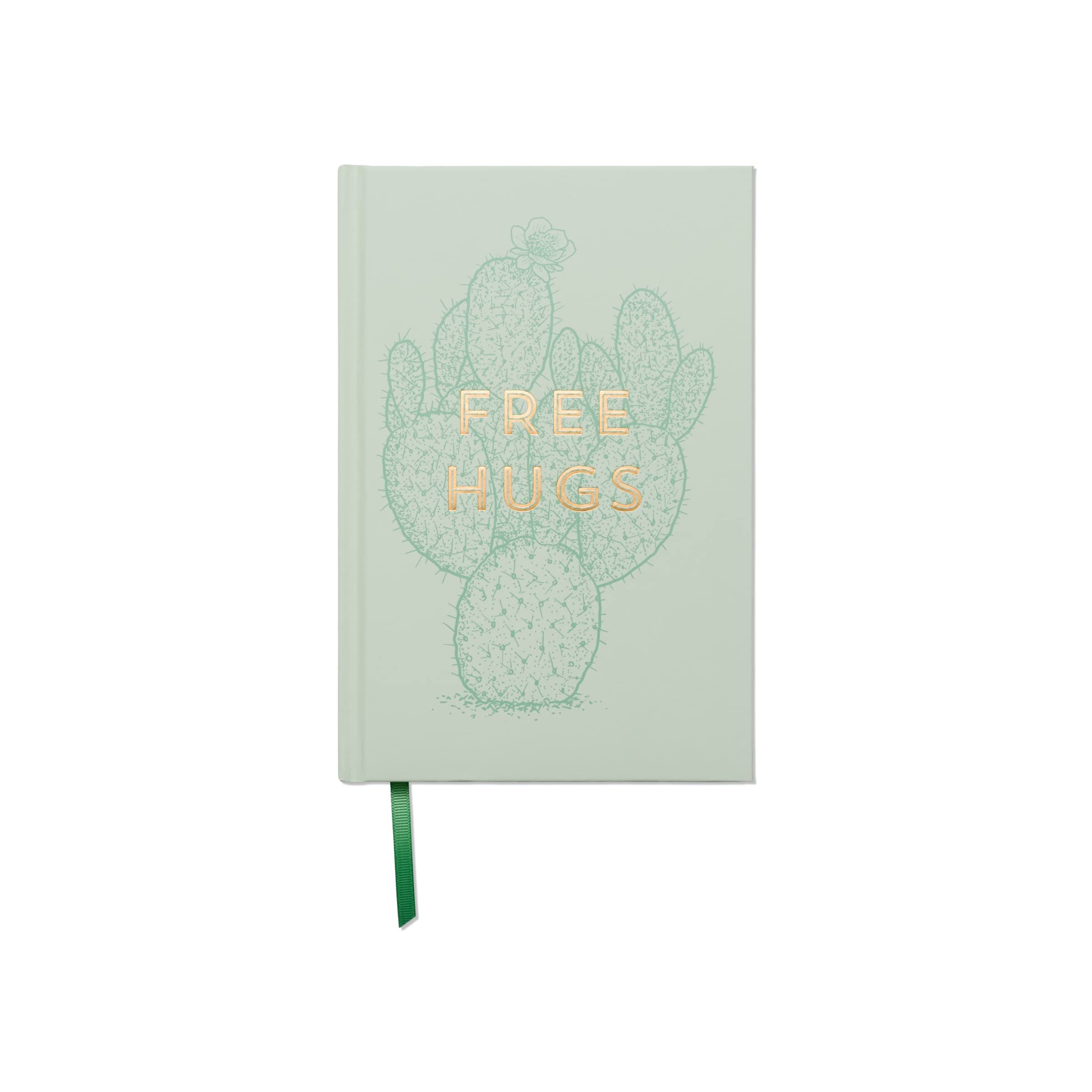 DesignWorks Ink 5.75" x 8.5" Bound Vintage Sass Notebook Journal with 240 Lined Pages and Ribbon Marker, Mint Green Free Hugs Cactus