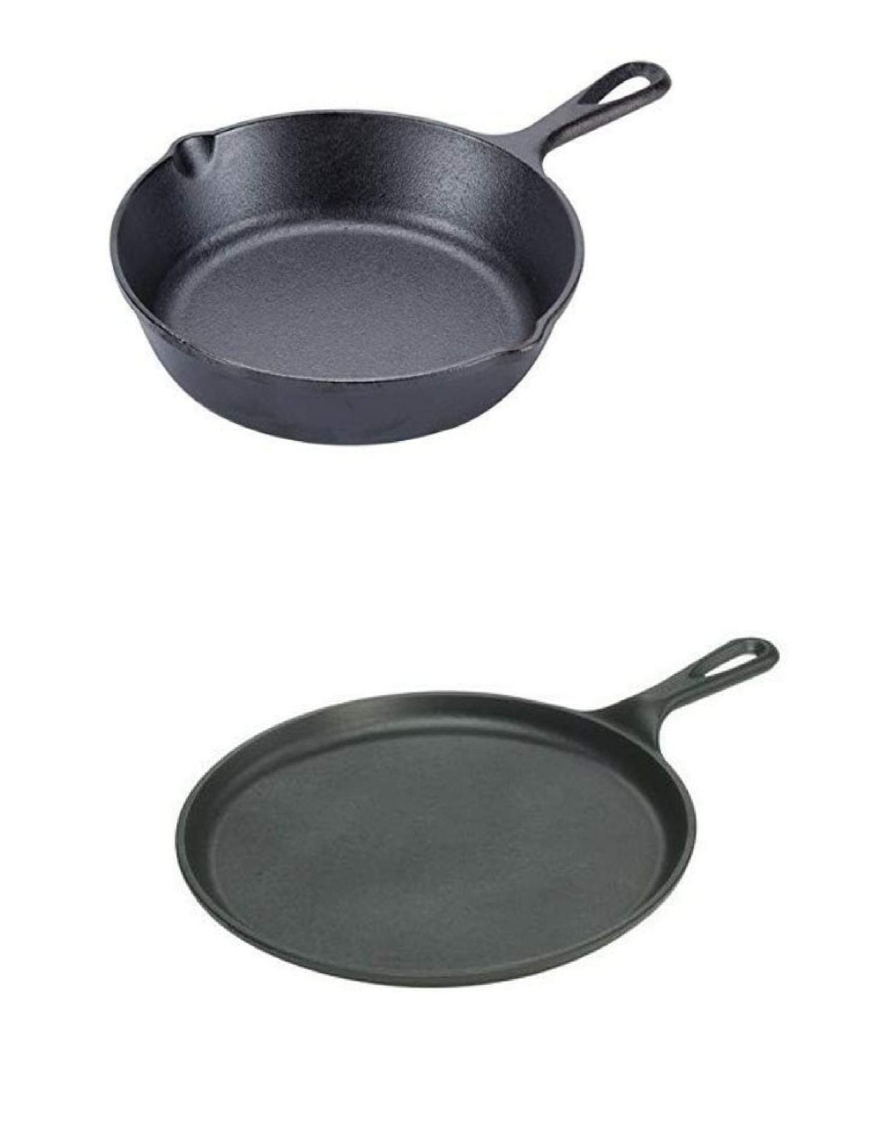 Aaron Cast Iron Tawa & Pan Set , 9 & 10 inch, Black