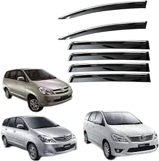 CAR SAAZ Unbreakable Chrome Smoke Door Visor for Innova Type 1-4 (2005-2016)| Premium Sun, Rain Wind Deflector Chrome Strip Side Door Rain Visor – Set of 6 Pcs