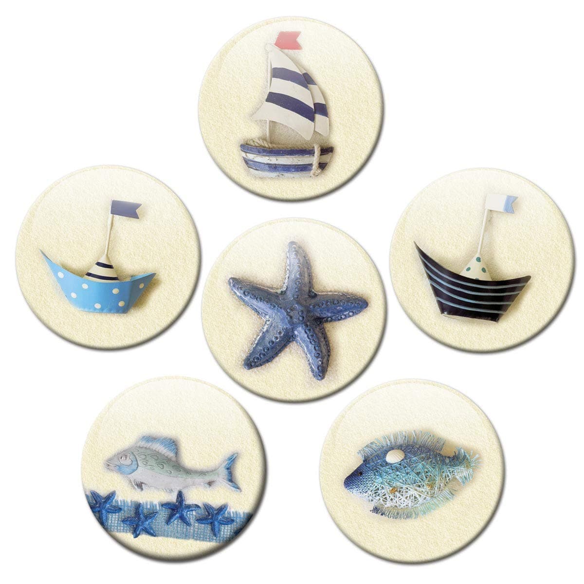 Magnets with Maritime Design for Fridge / Magnet Board / Pin Board / Noticeboard / Whiteboard Set of 6 Diameter: 5 cm with GUMA Magnets