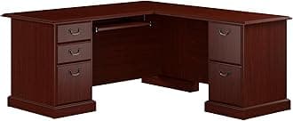 Bush Business Furniture Arlington L Shaped Desk with Drawers and Keyboard Tray in Harvest Cherry, Traditional Workspace for Home and Professional Office