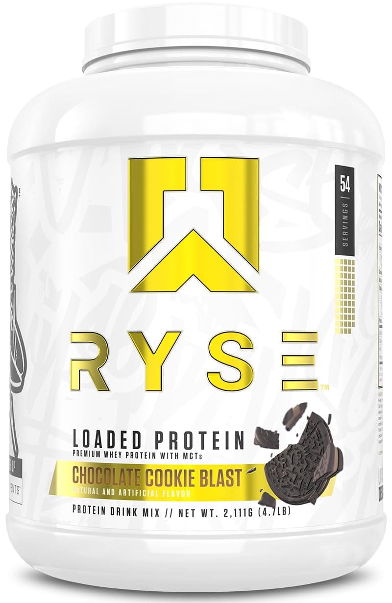 RYSE Loaded Protein Powder - Chocolate Cookie Blast - 25g Whey Protein Isolate & Concentrate with Prebiotic Fiber & MCTs - Low Carb, Low Sugar, Digestive-Friendly - 54 Servings / 4 lb Tub