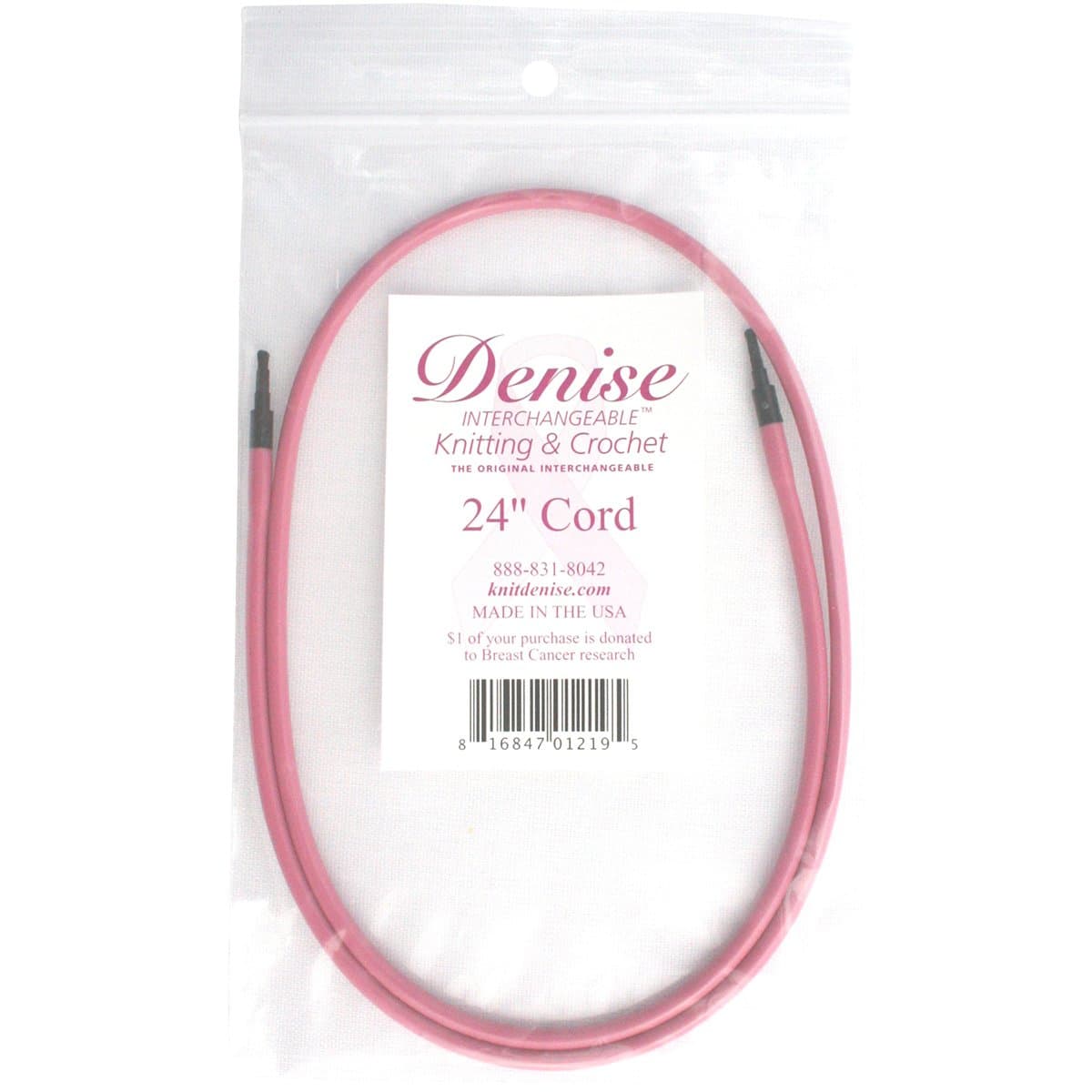 Denise Needles Denise Interchangeable Knit and Crochet Long Cord, 24-Inch, Pink