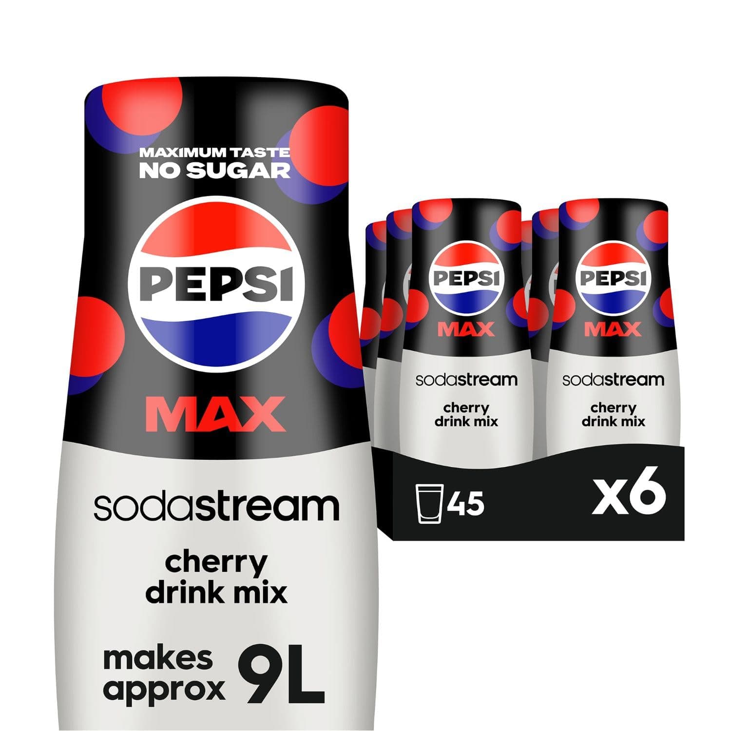 Pepsi Max Cherry, Soda Mix for Carbonated Low Calorie Cherry Cola Flavoured Drink, Official Sparkling Soft Drink Flavour with No Sugar â€“ 440 ml, Pack of 6