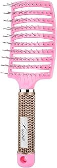 Bsisme Hair Brush, Curved Vented Brush for Faster Blow Drying, Professional Styling Hair Brushes for Women and Men, Paddle Detangling Brush for Wet Dry Curly Thick Straight Hair, Pink