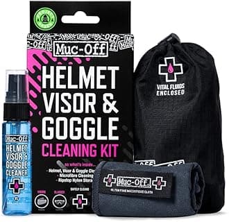Muc-Off 202C Helmet, Visor And Goggle Cleaning Kit - Includes 30ml Antibacterial, Biodegradable Cleaning Spray And Premium Microfibre Cloth, Black/Blue