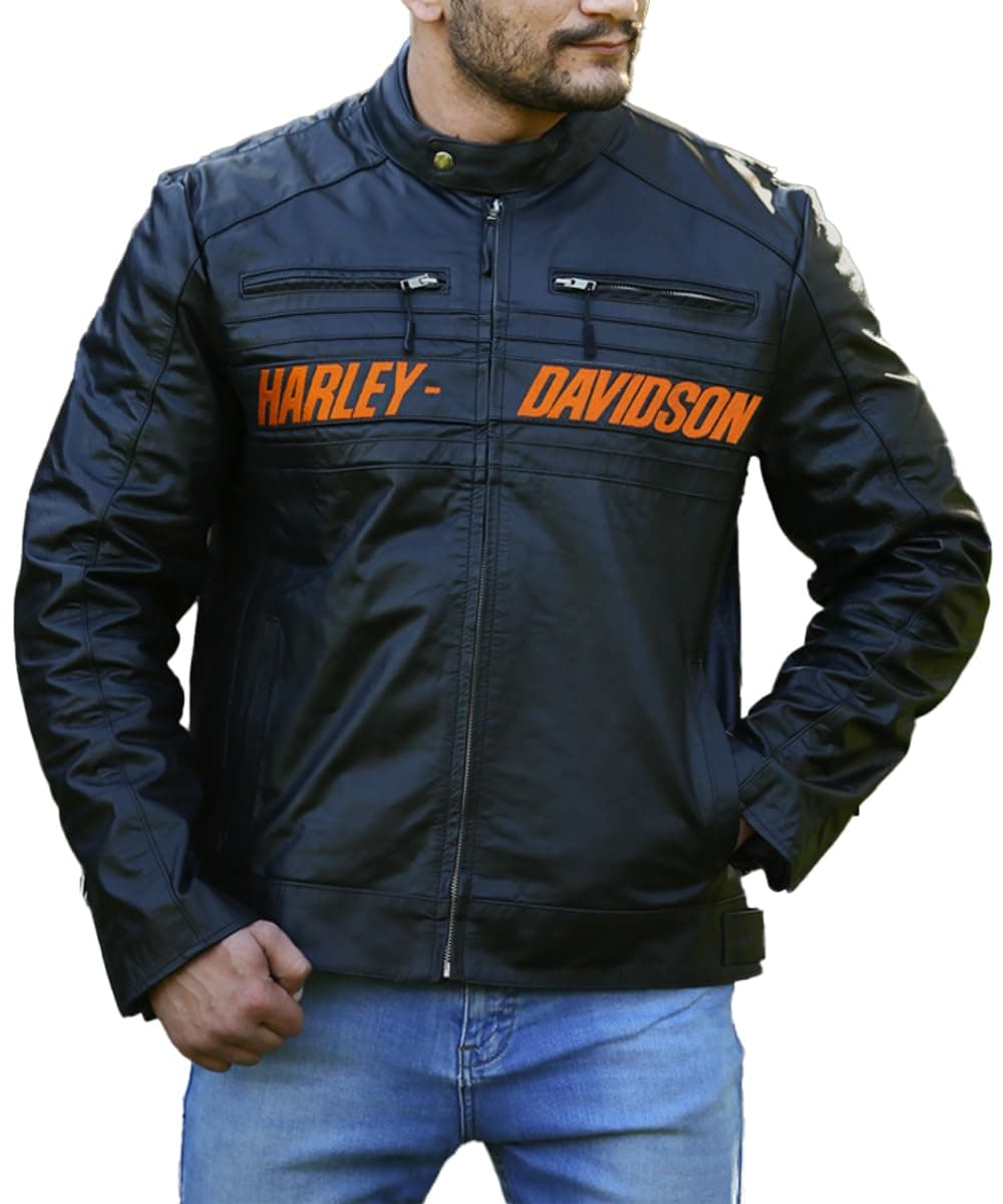 Mens Black Leather Jacket 100% Genuine Cowhide Leather Biker Jacket for Men