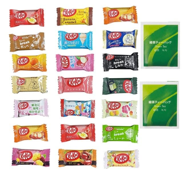 Japanese Kit Kat 21 pcs selection, ALL DIFFERENT FLAVORS. with 2 tea packs