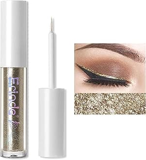 Liquid Glitter Eyeshadow Eyeliner, Metallic Shimmer Glitter Eyeshadow Liner, High Pigment Colored Eyeliner, Waterproof Long Lasting Sparkle Makeup for Women, Sunset Champagne