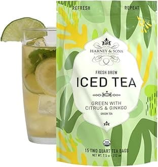 Harney & Sons Organic Green with Citrus & Gingko Fresh Brew Iced Tea | 15ct, Brews up to 30 quarts of Iced Tea