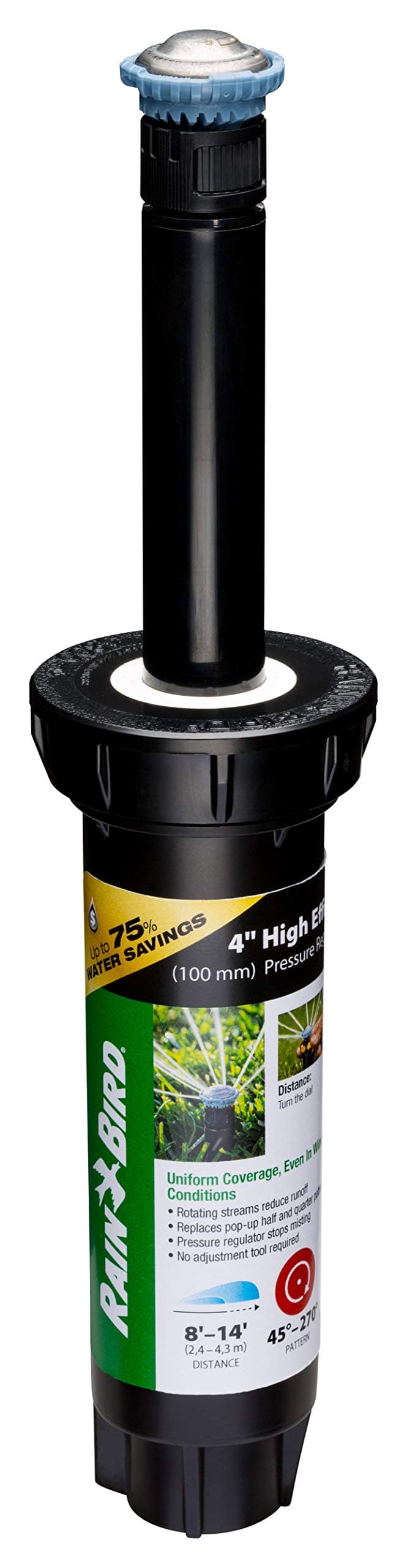 - 8SAPROPR Pressure Regulating (PRS) High-Efficiency Pro Rotary Sprinkler, Hand Adjustable 45° - 270° Pattern, 8' - 14' Spray Distance, 4" Pop-up Height
