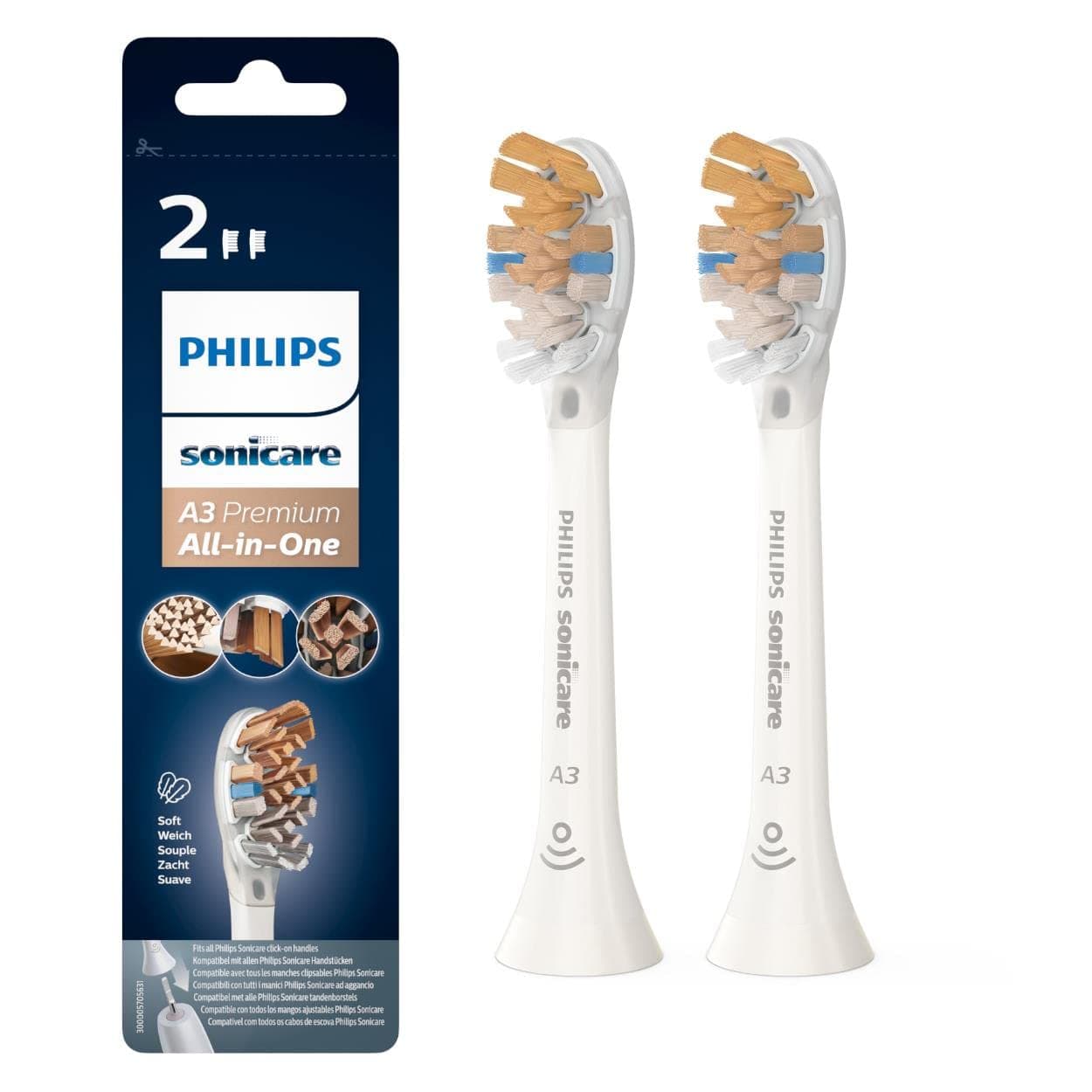 Philips Sonicare Original A3 Premium All-in-One Standard Sonictoothbrush Heads - 2 Pack in White (Model HX9092/10)