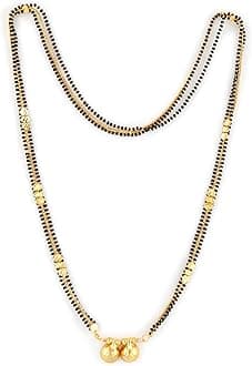 MEENAZ Jewellery's Traditional Temple Forming 1 g Gold Wedding Meenakari Maharashtrian Stylish Golden and Black Wati Tanmaniya Mangalsutra for Women MS-ME917