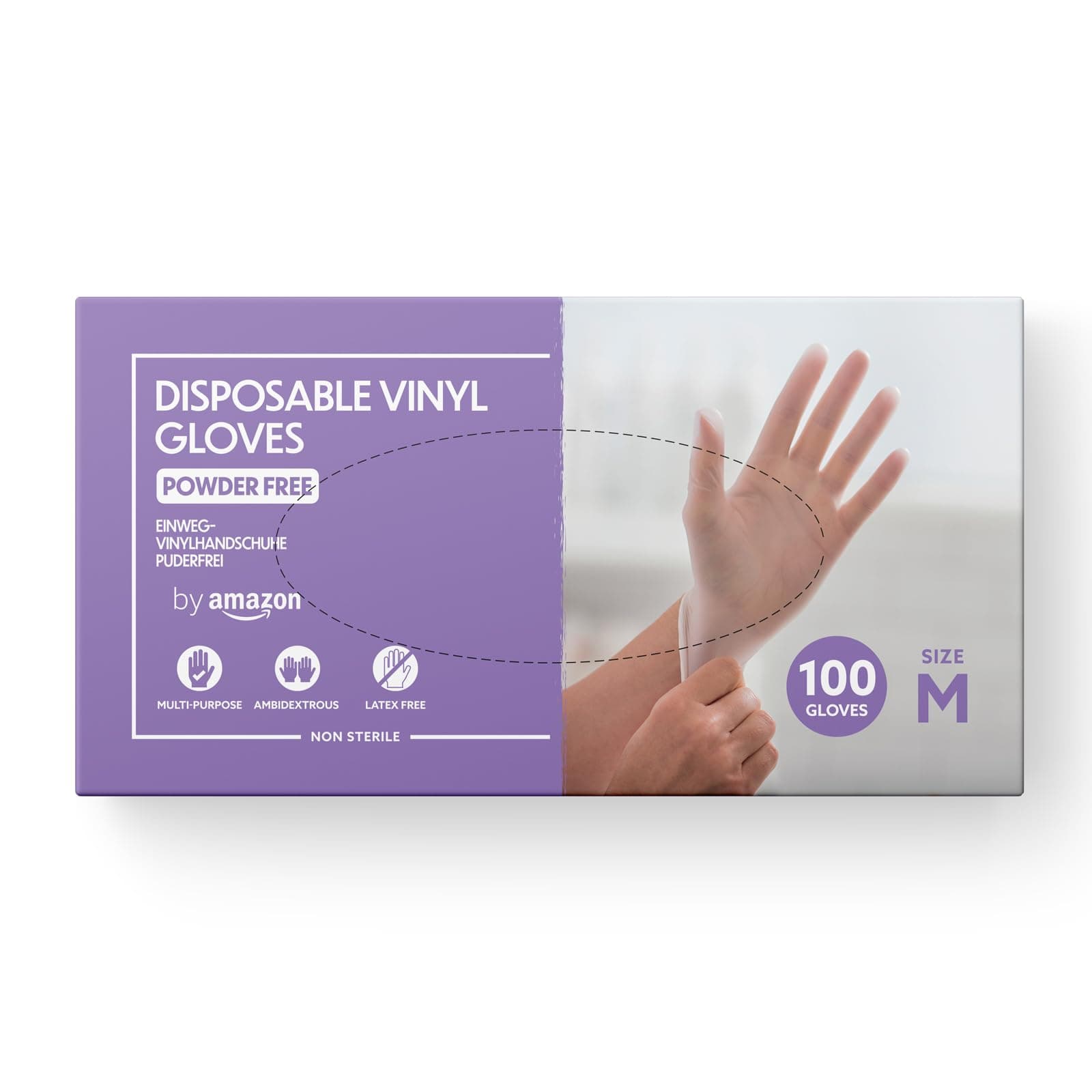 by Amazon - Disposable Vinyl Gloves, Size M, Pack of 100