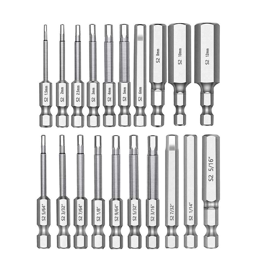 Hex Head Allen Wrench Drill Bit Set 20PC (10pc Metric & 10pc SAE), 2.3" Long 1/4" Diameter Quick Release Shank Magnetic Screwdriver Bit Set for Assembling Furniture