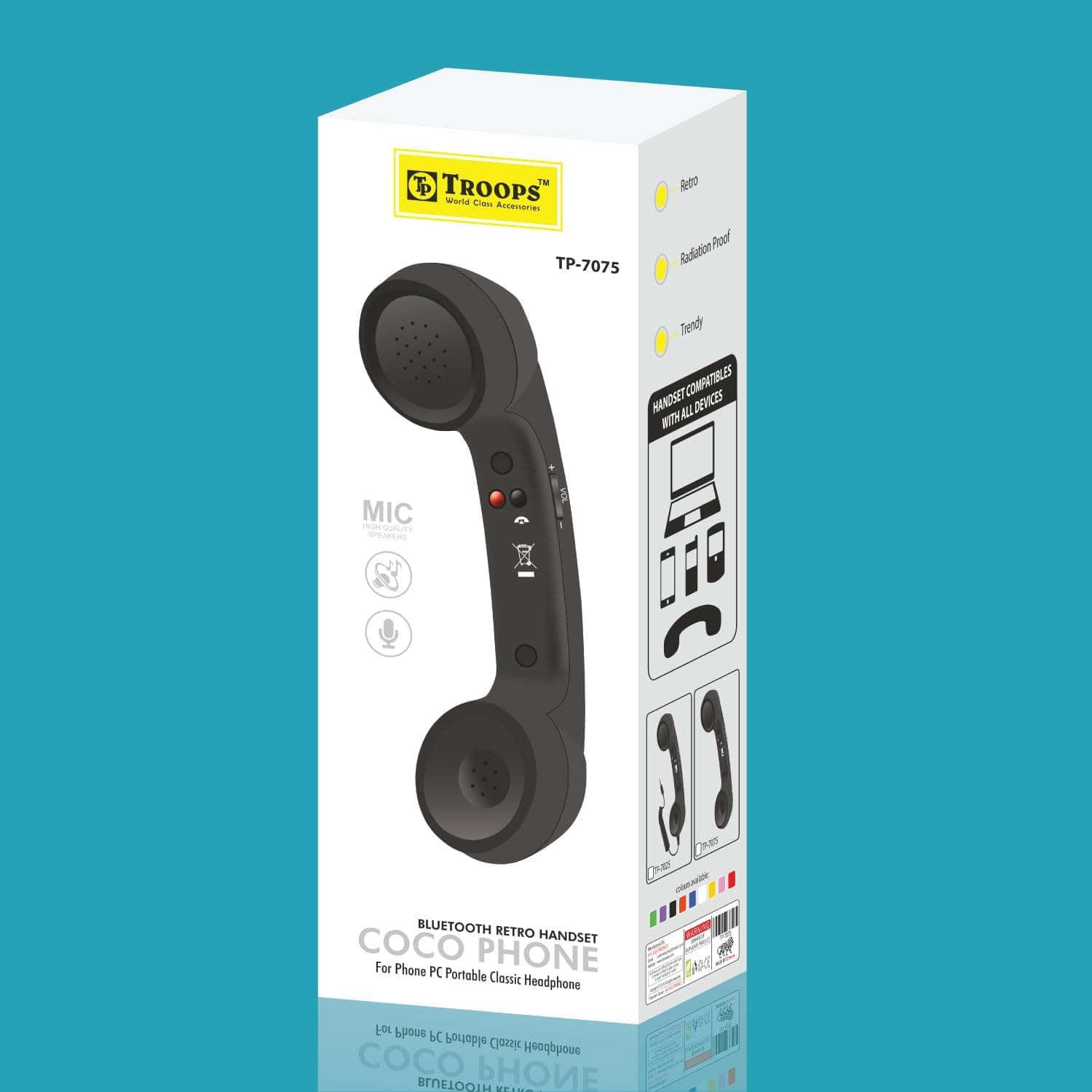TP TROOPS TP-7075 Wireless Coco Phone Retro Telephone HANDSET Anti-Radiation RECEIVERS 3.5MM for All Smartphones and Computers