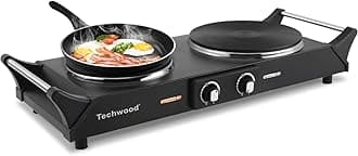 1800W Hot Plate Portable Electric Stove Countertop Double Burner with Adjustable Temperature & Stay Cool Handles, 7.5” Cooktop for RV/Home/Camp, Compatible for All Cookwares