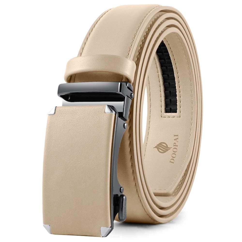 DOOPAI Leather Ratchet Belts for Men Automatic Belts Men With Easier Slide Buckle,1 3/8" Adjustable Trim to Fit