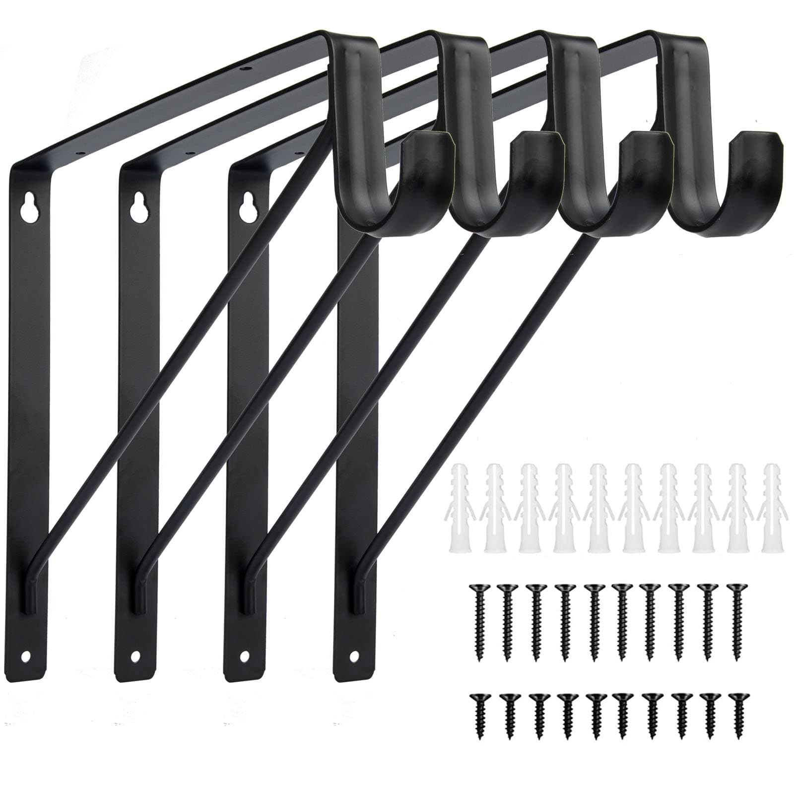 4 Pack Closet Rod Bracket, Heavy Duty Closet Rod Holders 10.8”x10.8”, 1-3/8” Dia Black Right Angle Wall Mount Clothes Hanger Closet Pole Support Bracket for Shelf Storage