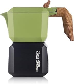 Bincoo Stovetop Espresso Maker 2 Cups,Creative Cube Moka Coffee Pot for Home Office Double Valve-Italian Espresso Moka Pot with Filter Paper,120ML/4oz(Green-black)