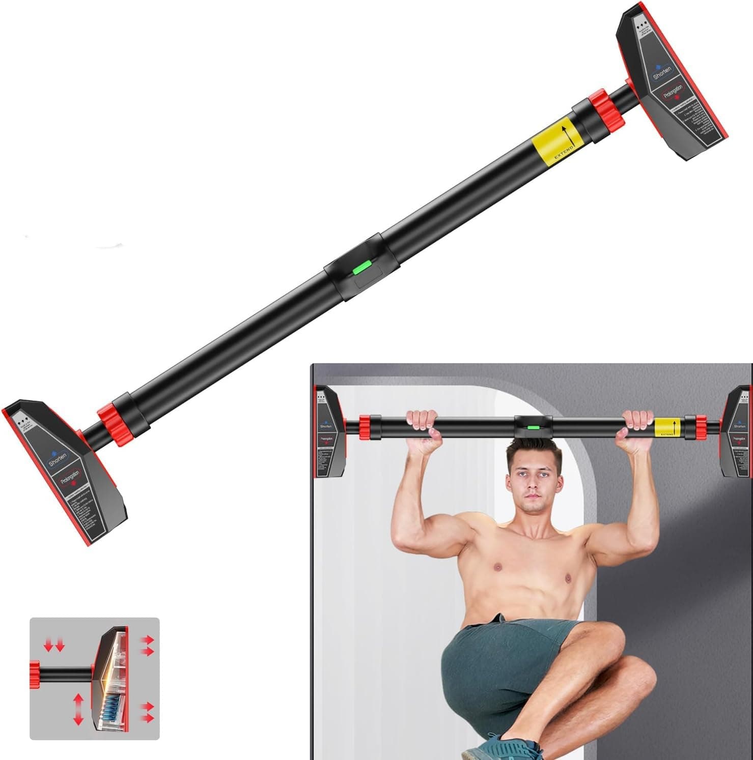 Pull Up Bar for Doorway, Chin Up Bar Upper Body Workout No Screw Installation for Home Gym Exercise Fitness with Level Meter and Adjustable Width