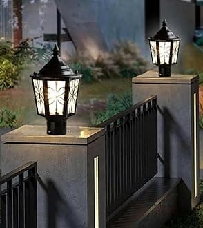 Lyse Decor Metal, Glass gate Lights for Outdoor Waterproof, Lights for Home gate Pack of 2, Main gate Lights Pillar Waterproof, gate Light lamp, Boundary Lights, Pillar Lamps, Cfl, Led, Black