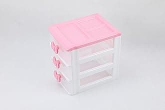 Cute Pink Desktop Organizer with 3 Drawers – Small Plastic Storage Box for Jewelry, Makeup, and Office Supplies – Compact Vanity Organizer for Teen Girls’ Room Decor (Pink 3 Layers)