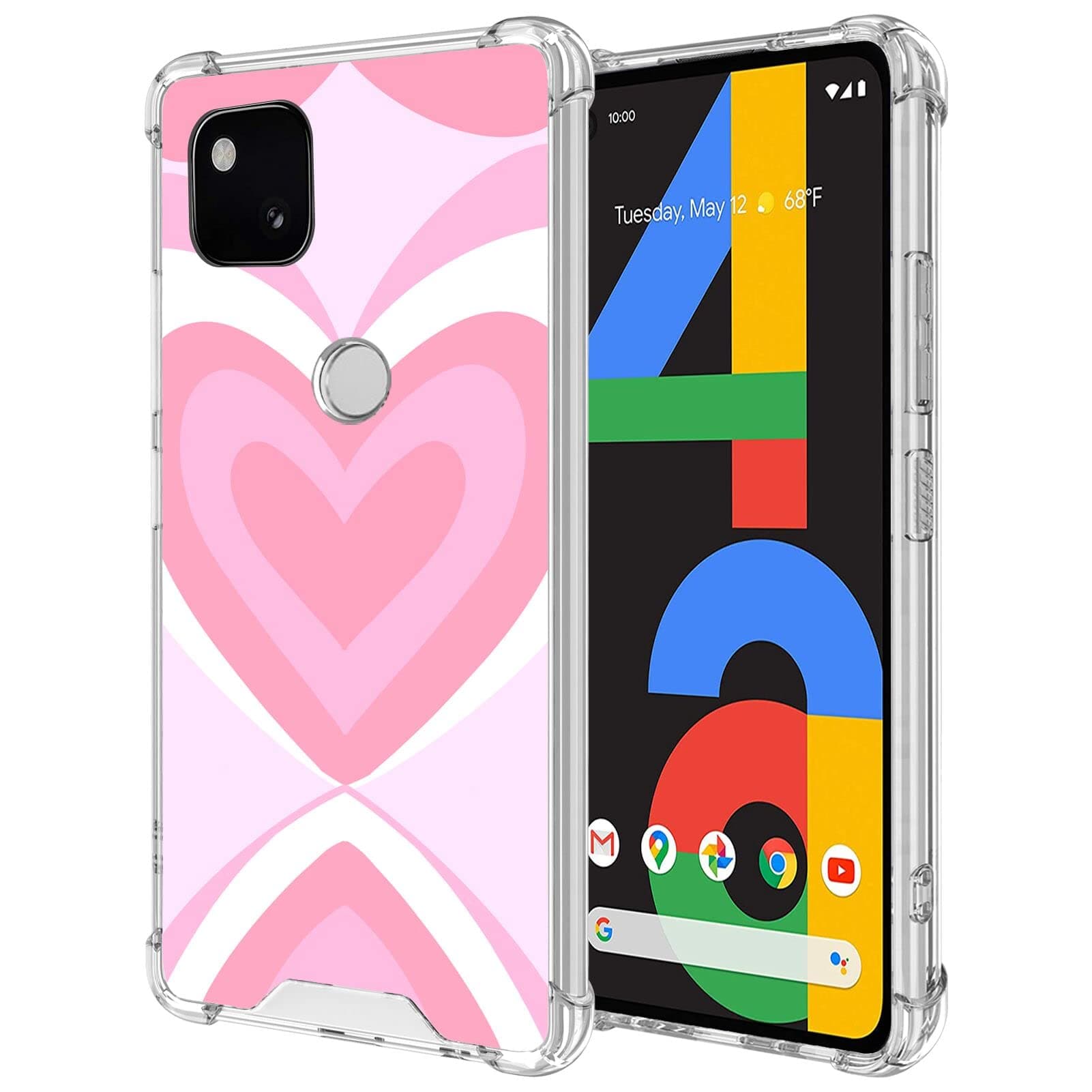 KUAVETO Clear Case for Google Pixel 4a 4G Designer Heart Tunnel Pink Design Shock-Resistant Anti-Fall Protective Transparent Shell for Google Pixel 4a 4G