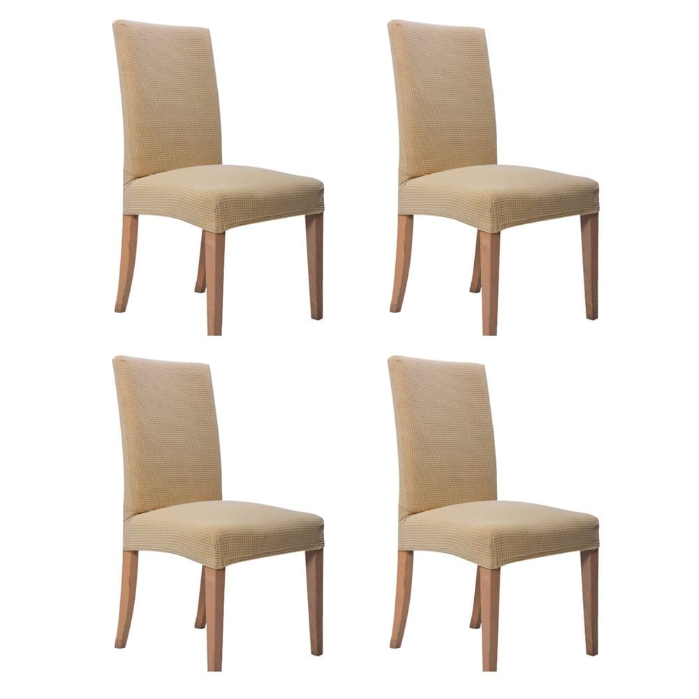 Hemons 4 Pieces Jacquard Removable Washable Dining Chair Cover Protector Seat Slipcover for Hotel, Dining Room, Ceremony (Beige-1, High Back)